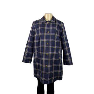 Talbots Womens Navy Plaid Polyester Button-Up Coat Petite Classic Collar Sz XL